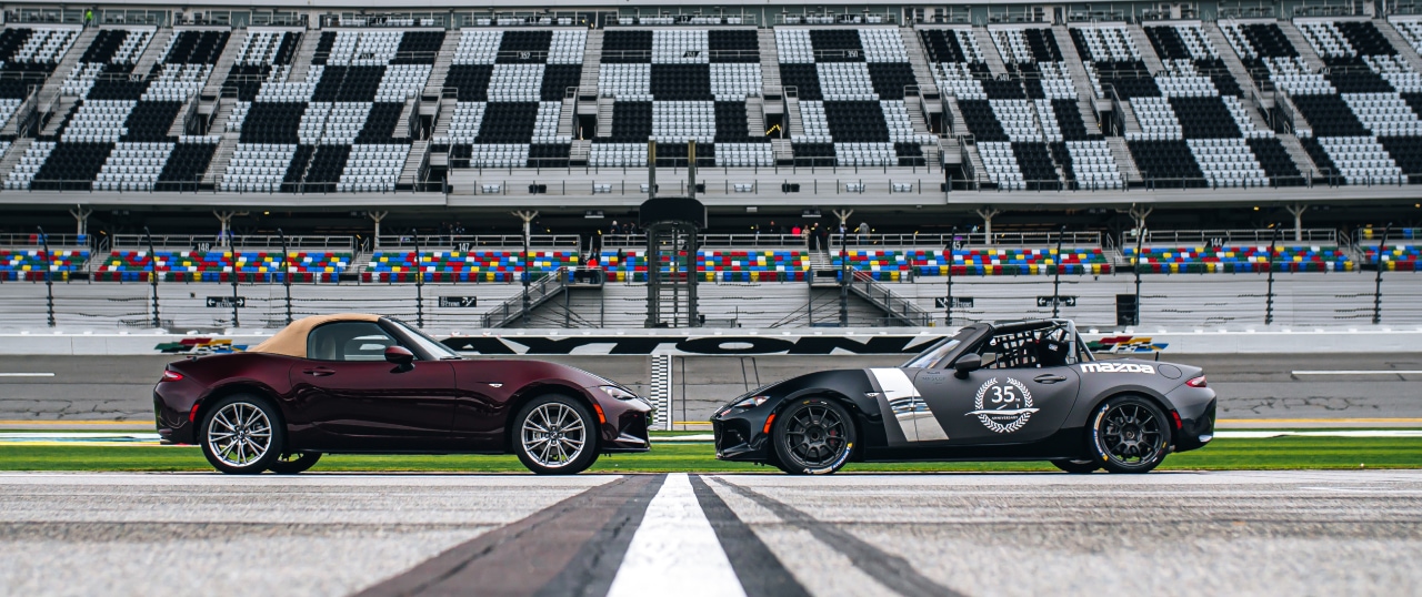 Mazda MX-5 Miatas Staring Across the Finish Line